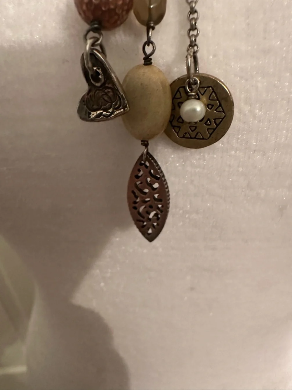 Silpada Leather Cord Pendant Necklace with Brown and Cream Charms - Picture 7 of 8